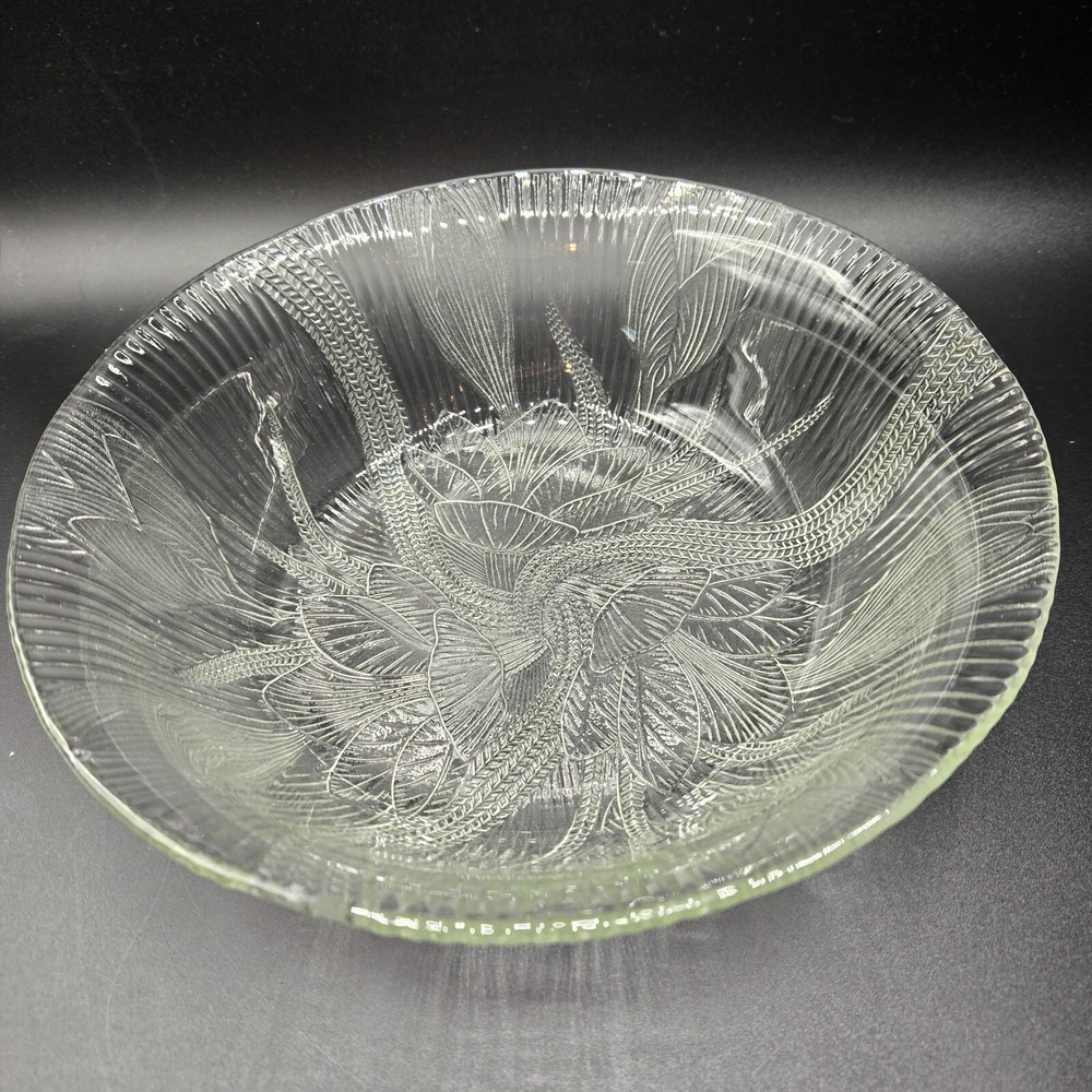 Vintage Pasari Indonesia Clear Glass Serving Bowl Crocus Pattern with Floral Rib
